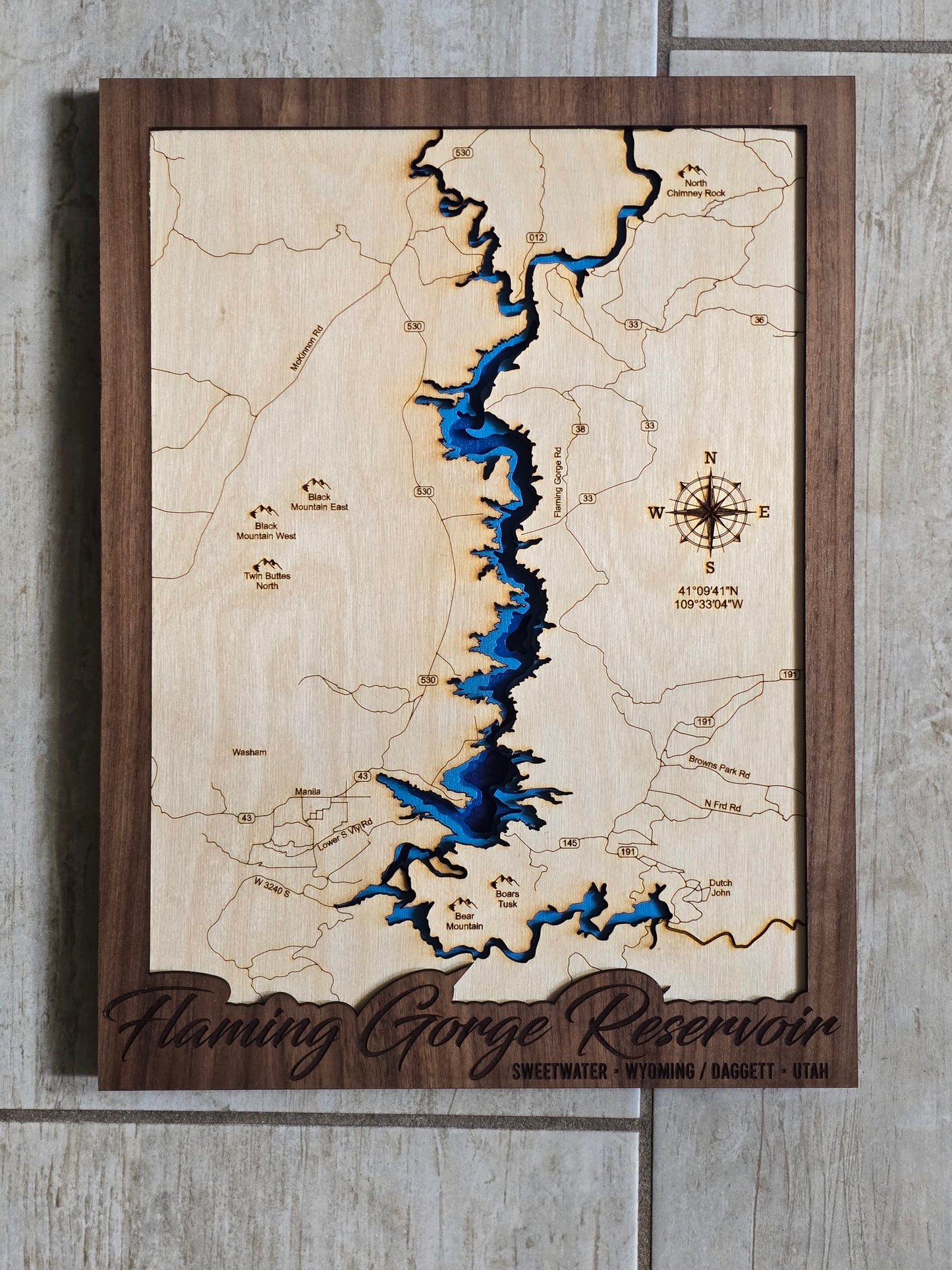 Flaming Gorge Layered Lake Map | Flaming Gorge Wood Lake Map | Flaming Gorge Gifts