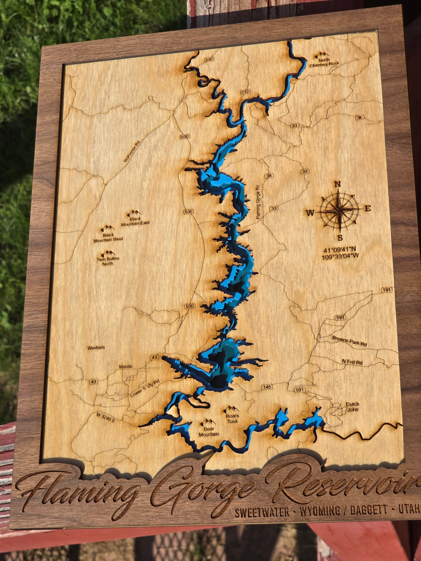 Flaming Gorge Layered Lake Map | Flaming Gorge Wood Lake Map | Flaming Gorge Gifts