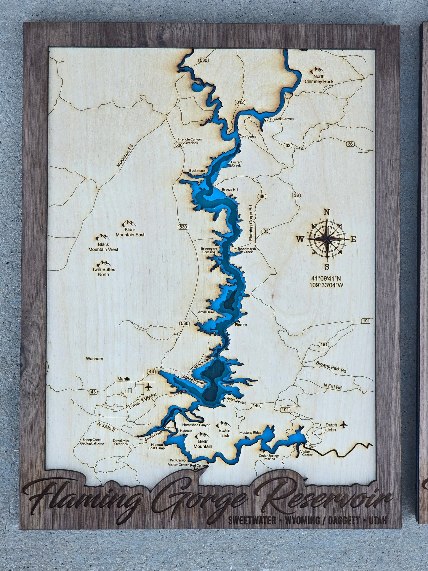 Flaming Gorge Layered Lake Map | Flaming Gorge Wood Lake Map | Flaming Gorge Gifts