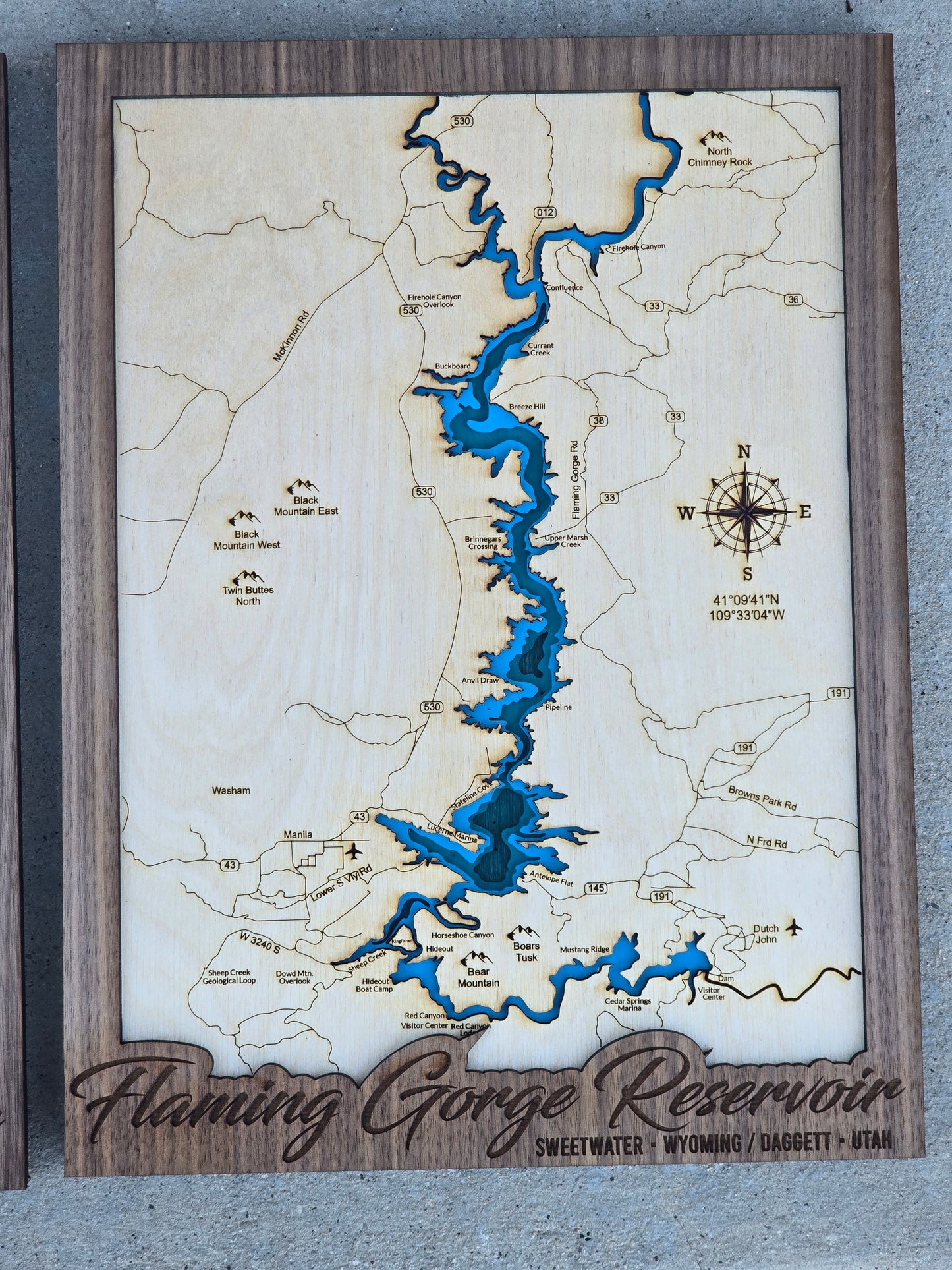 Flaming Gorge Layered Lake Map | Flaming Gorge Wood Lake Map | Flaming Gorge Gifts