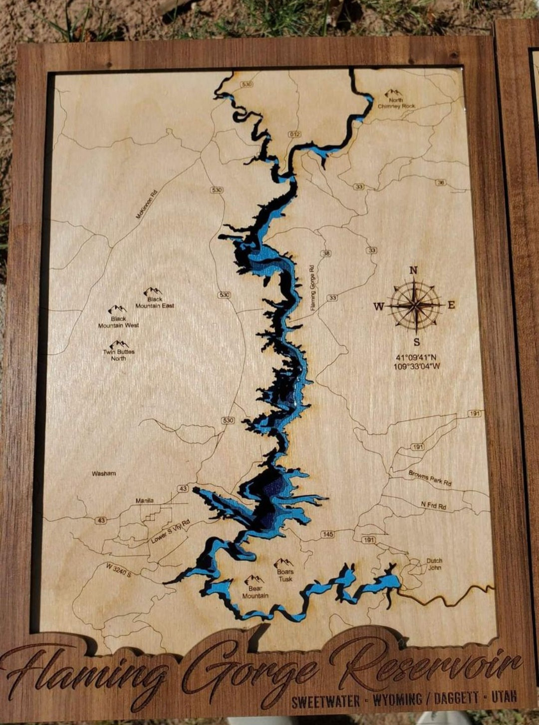 Flaming Gorge Layered Lake Map | Flaming Gorge Wood Lake Map | Flaming Gorge Gifts