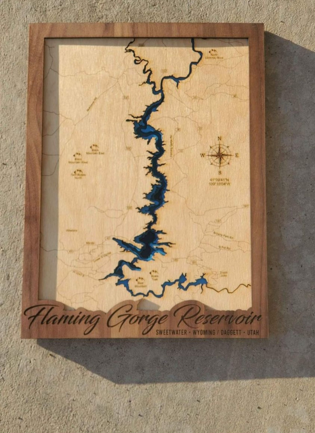 Flaming Gorge Layered Lake Map | Flaming Gorge Wood Lake Map | Flaming Gorge Gifts