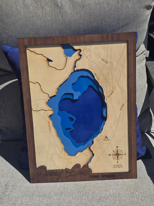 Jenny Lake Wood Layered Lake Map