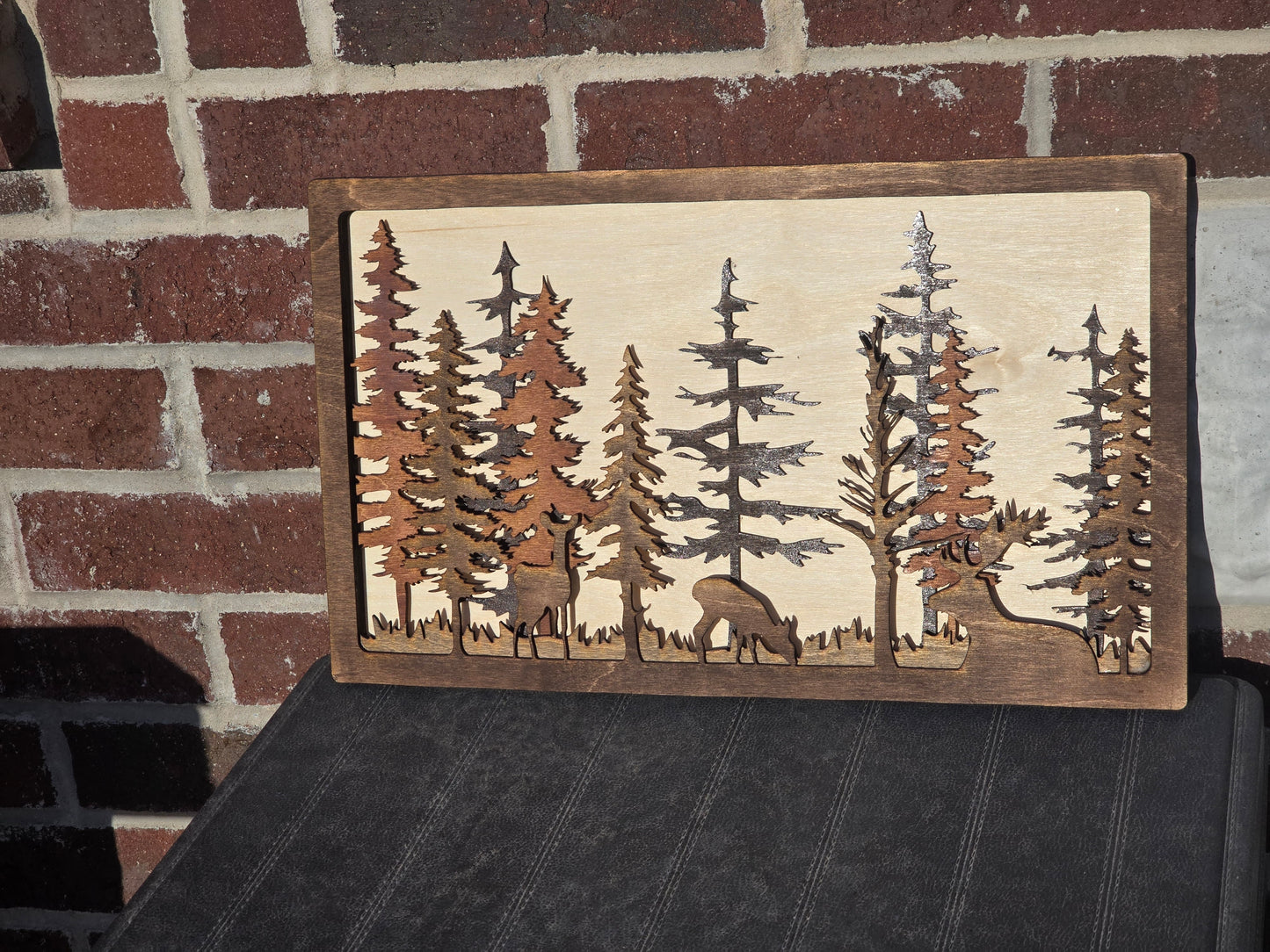 Deer Family in Forest Layered Wood Home Decor