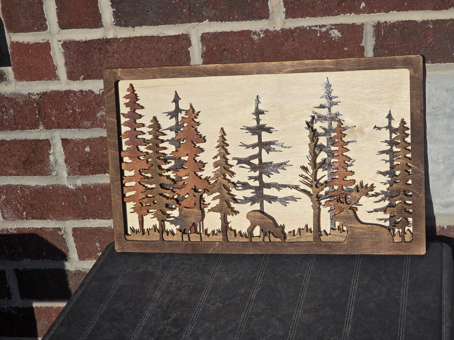 Deer Family in Forest Layered Wood Home Decor