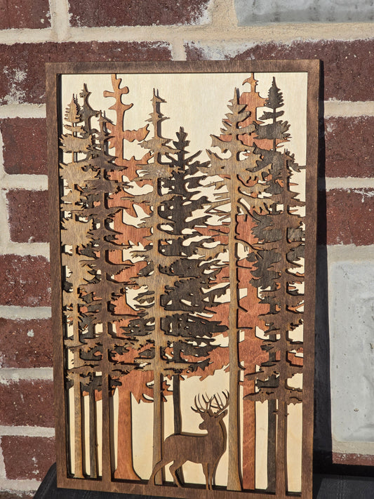 Buck in Forest Layered Wood Home Decor