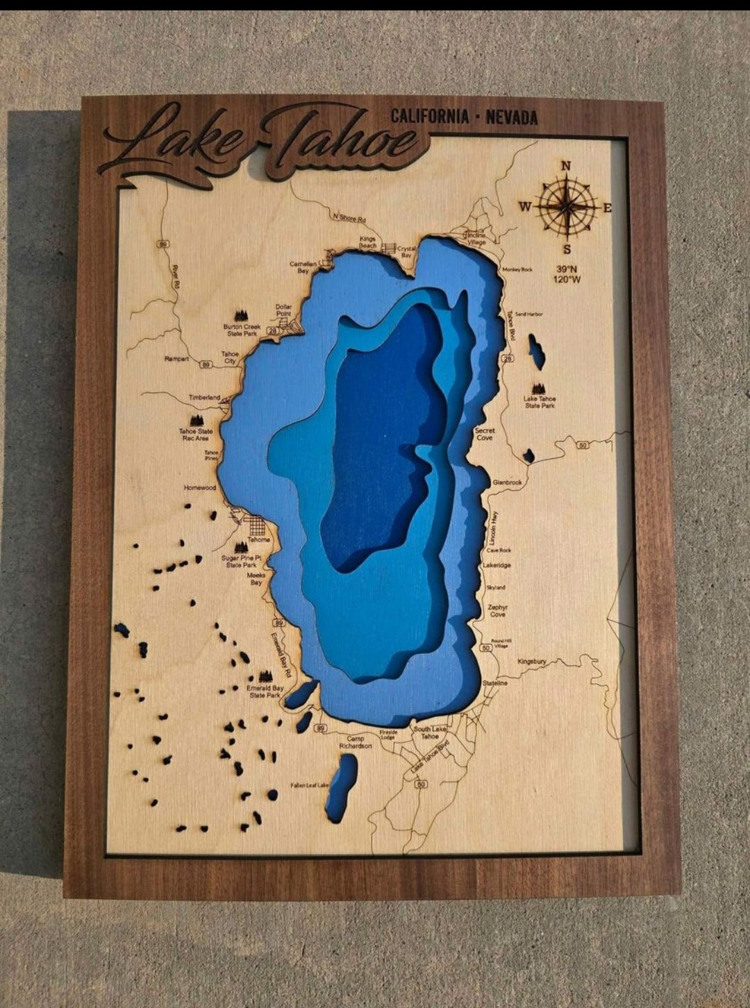 Lake Tahoe Layered Lake Map