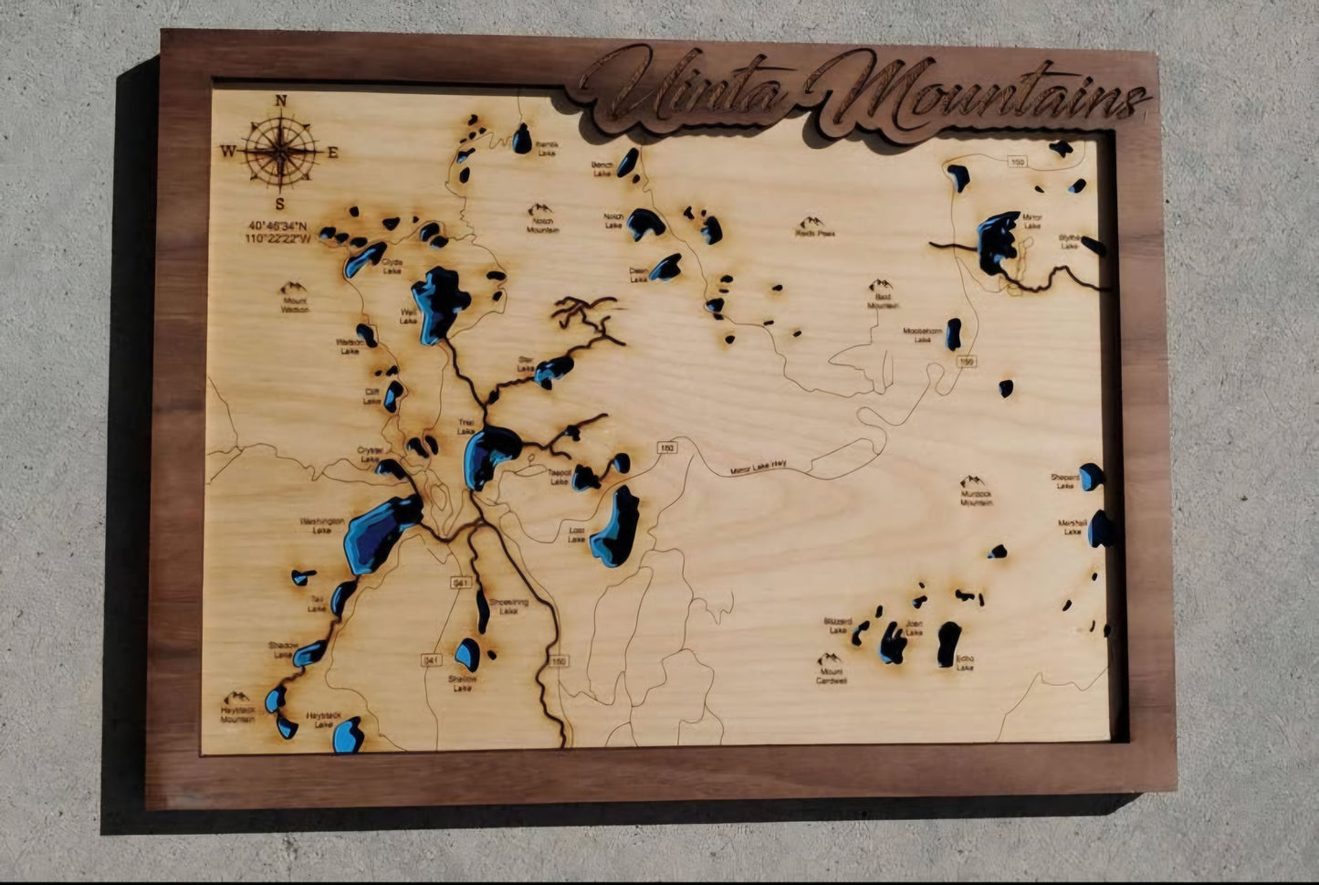 Uinta Mountains (Mirror Lake Hwy) Layered Lakes Map