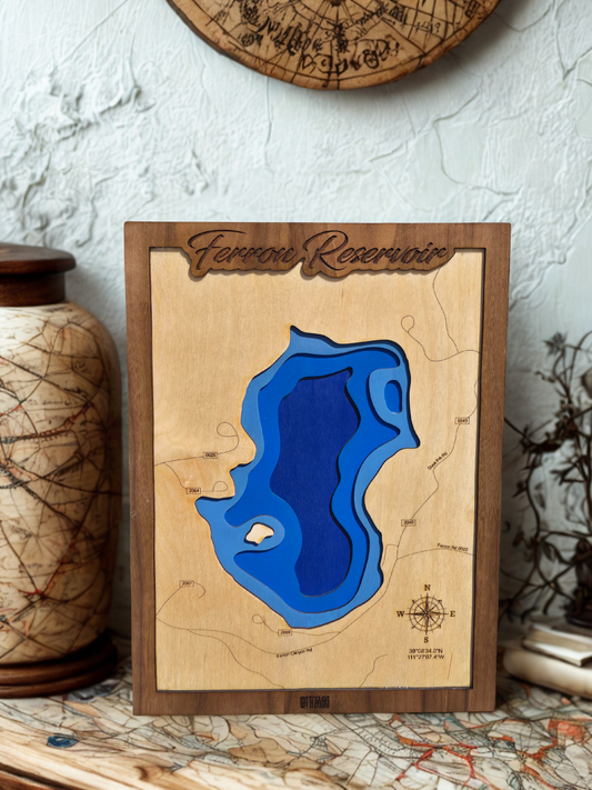 Ferron Reservoir Layered Lake Map | Ferron Reservoir Wood Lake Map | Ferron Reservoir Gifts