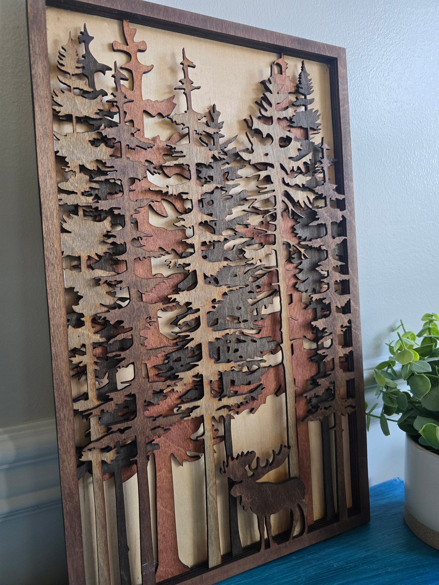 Moose Forest Layered Wood Decor