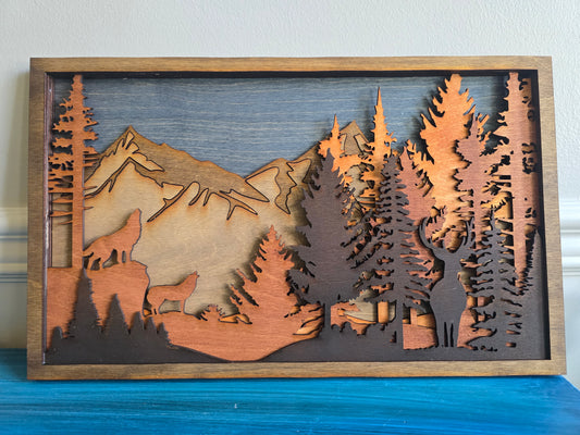 Layered Wolf & Buck Mountain Forest
