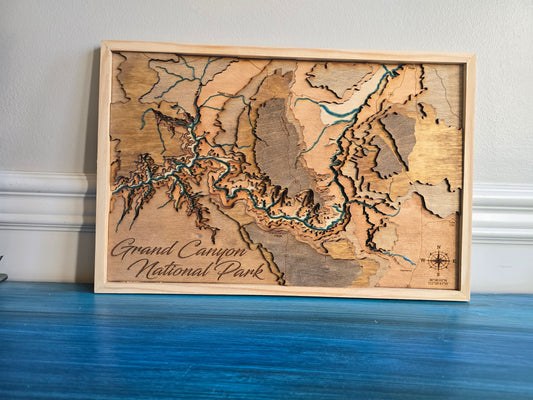 Grand Canyon National Park Wood Topographic Map