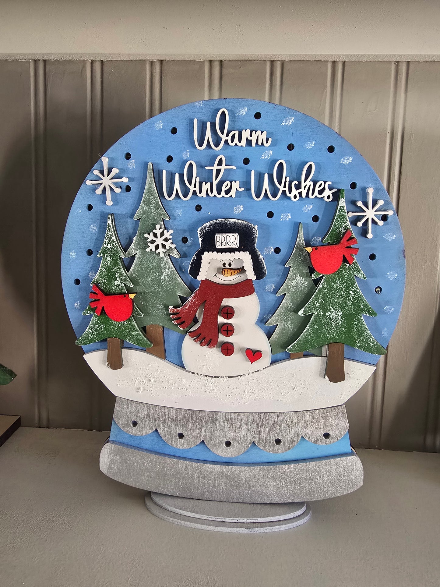 Light-Up Wooden Snowman Snowglobe – Handcrafted Holiday Decor