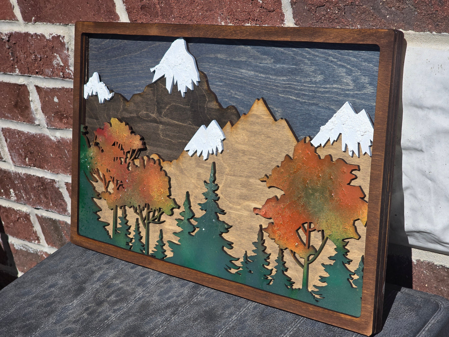 Fall Mountain Layered Wood Decor