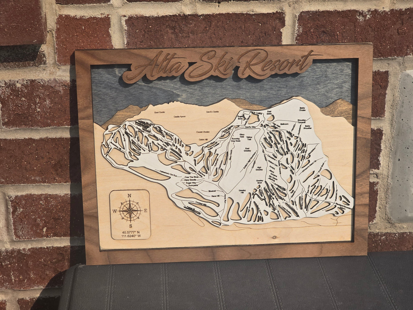 Alta Ski Resort Layered Wood Map | Utah Ski Resort | Topographic Map
