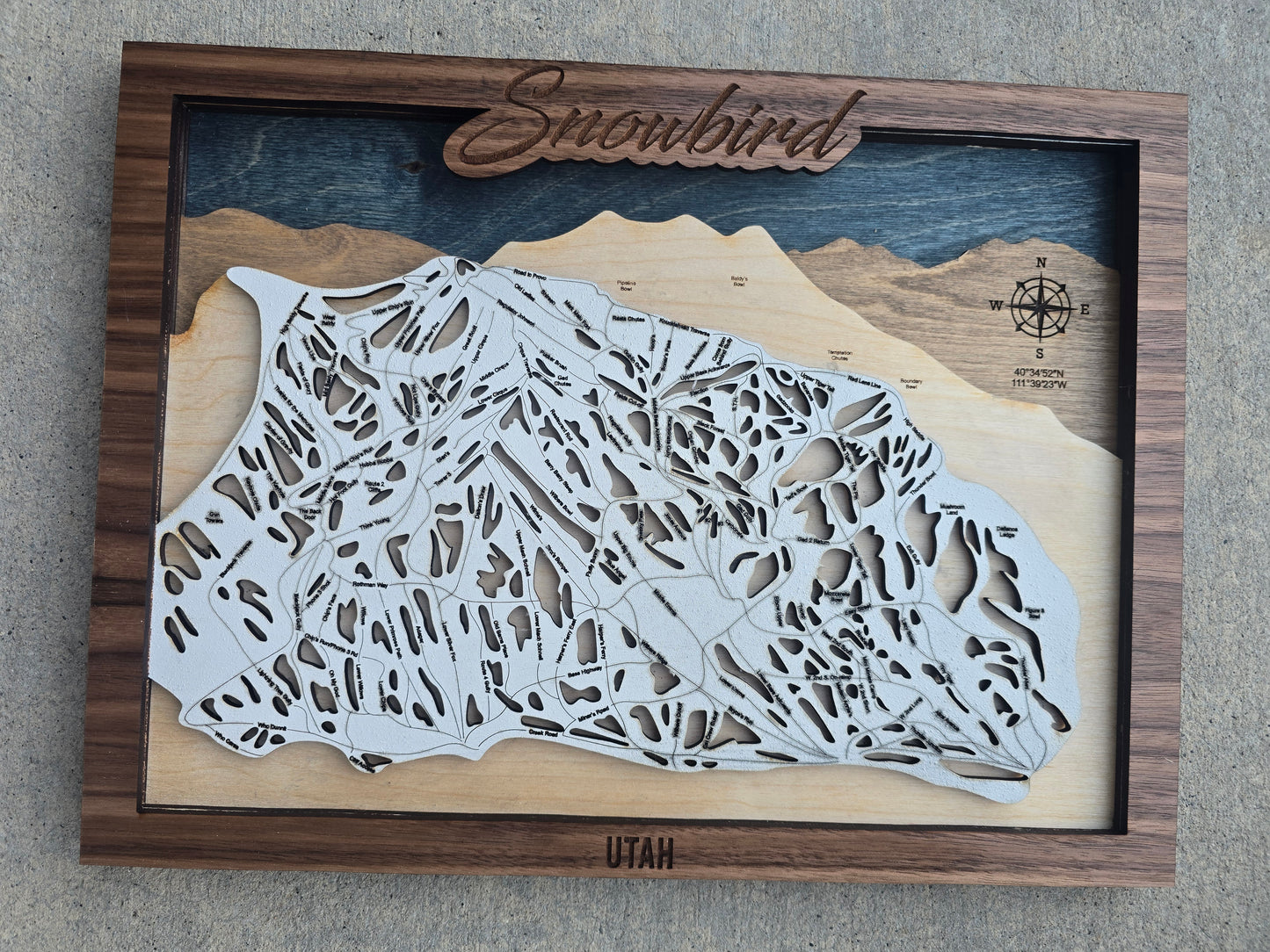Snowbird Ski Resort Layered Wood Map | Utah Ski Resort | Topographic Map