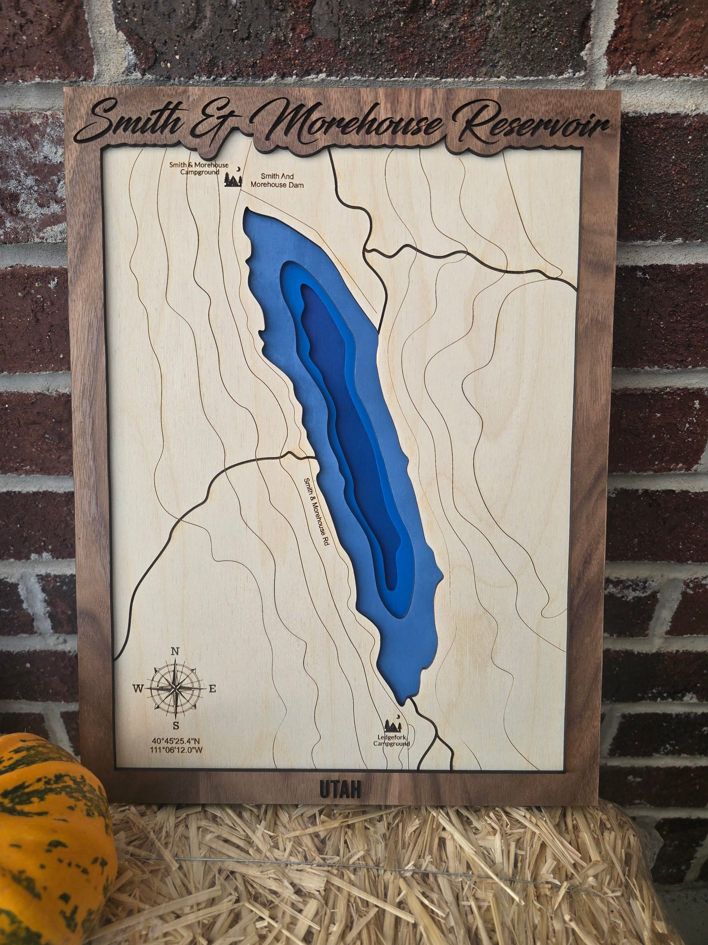 Smith & Morehouse Reservoir Layered Wood Map | Utah Gifts | Topographic Map