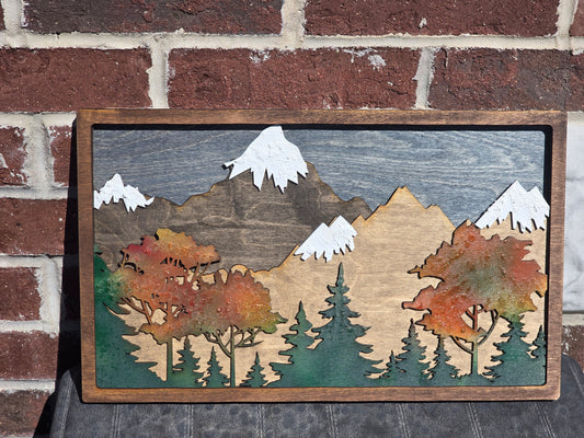Fall Mountain Layered Wood Decor