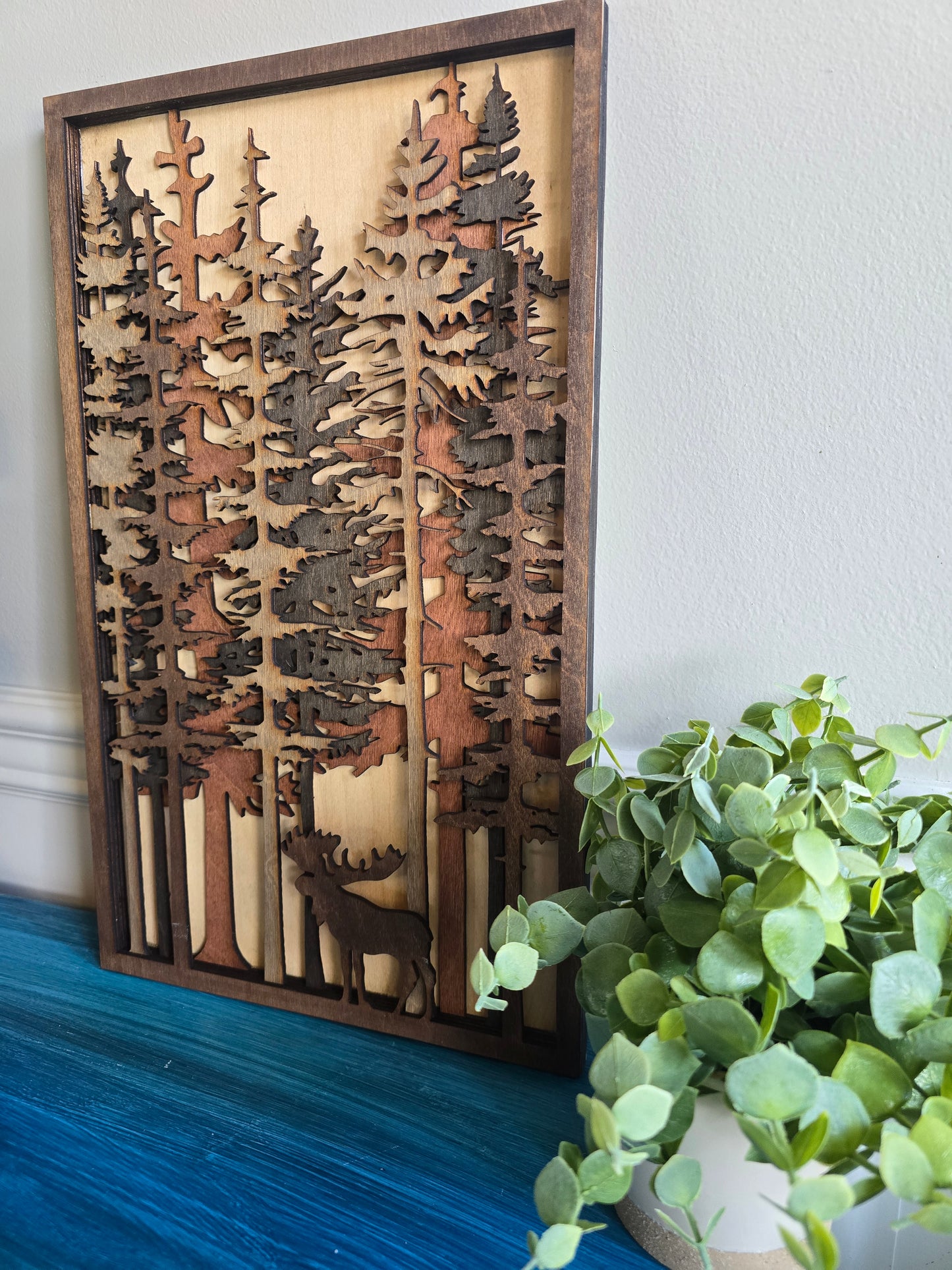 Moose Forest Layered Wood Decor