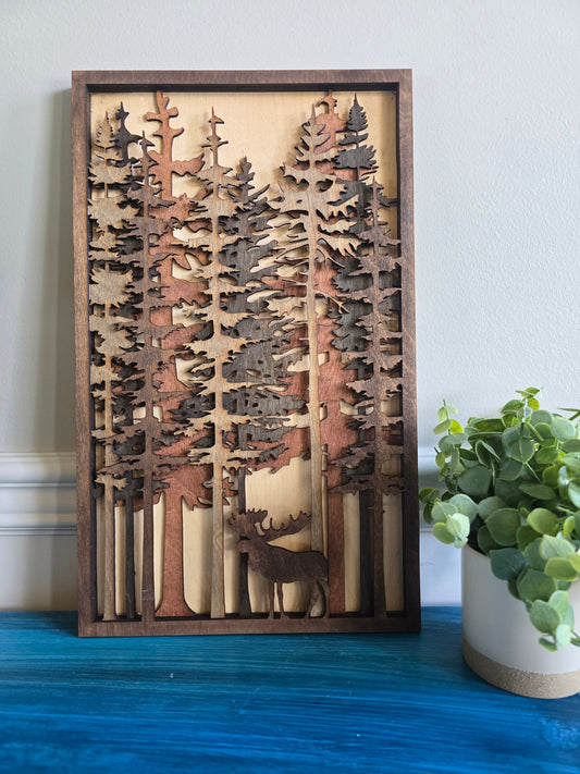Moose Forest Layered Wood Decor