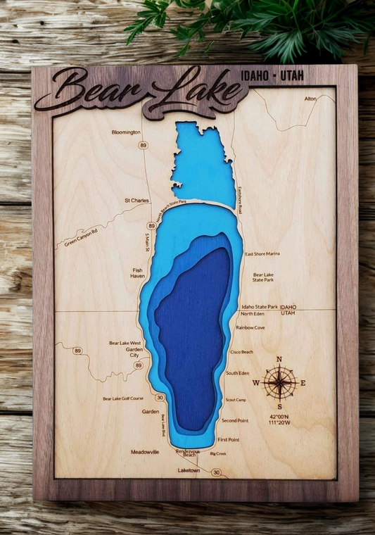 Bear Lake Layered Lake Map | Wood Lake Map | Bear Lake Gifts | Topographic Map