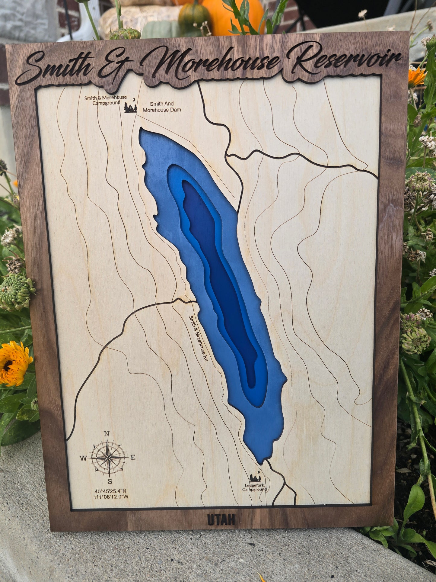 Smith & Morehouse Reservoir Layered Wood Map | Utah Gifts | Topographic Map