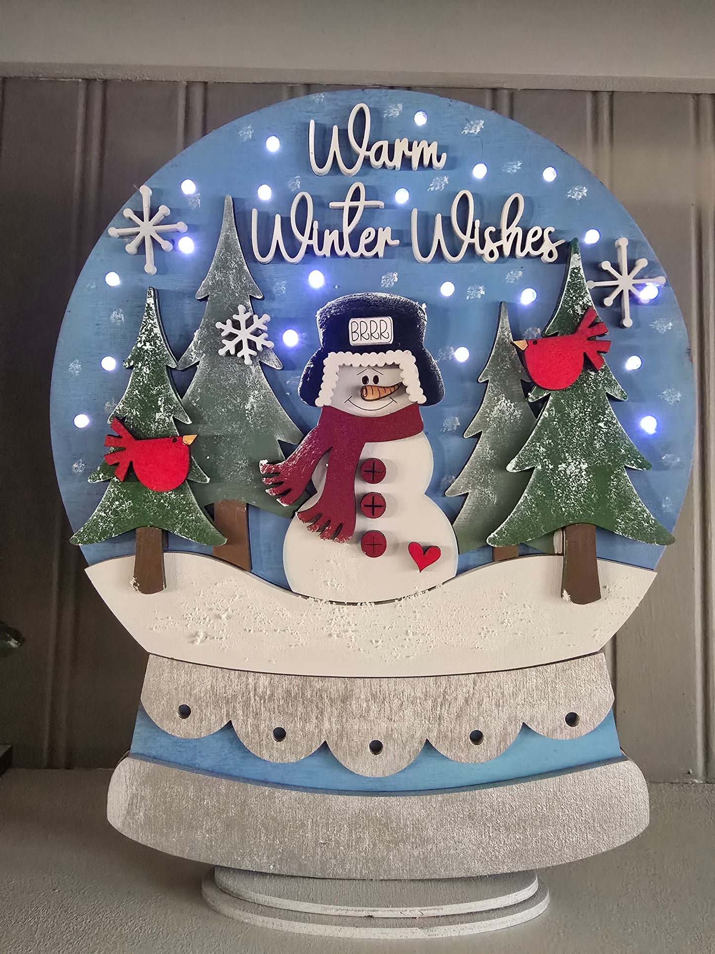 Light-Up Wooden Snowman Snowglobe – Handcrafted Holiday Decor
