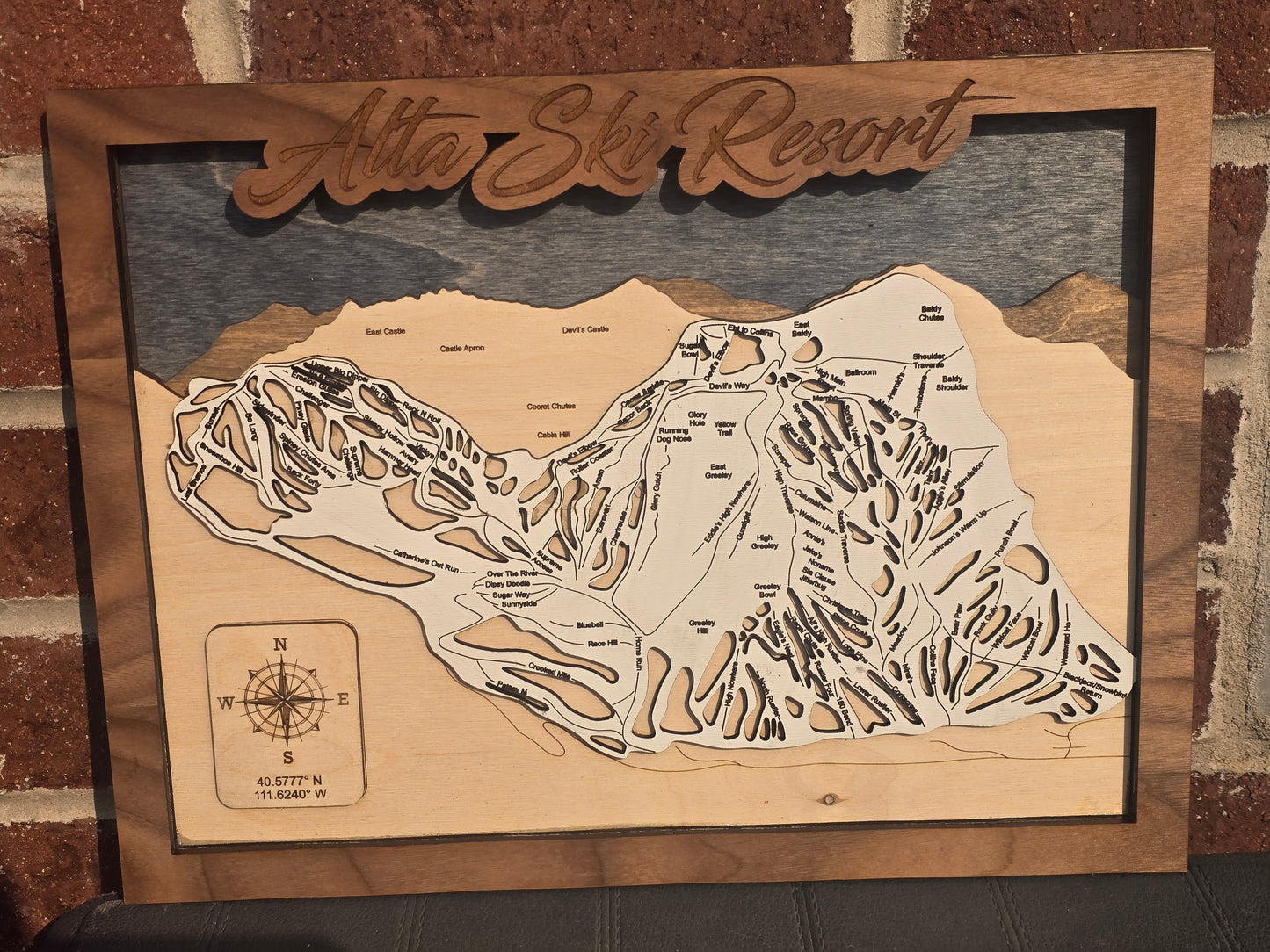 Alta Ski Resort Layered Wood Map | Utah Ski Resort | Topographic Map