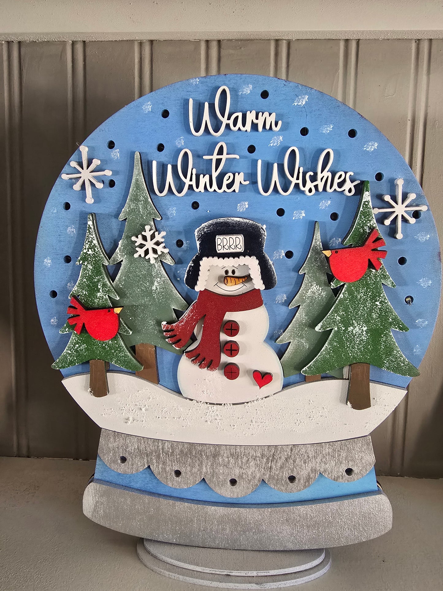 Light-Up Wooden Snowman Snowglobe – Handcrafted Holiday Decor
