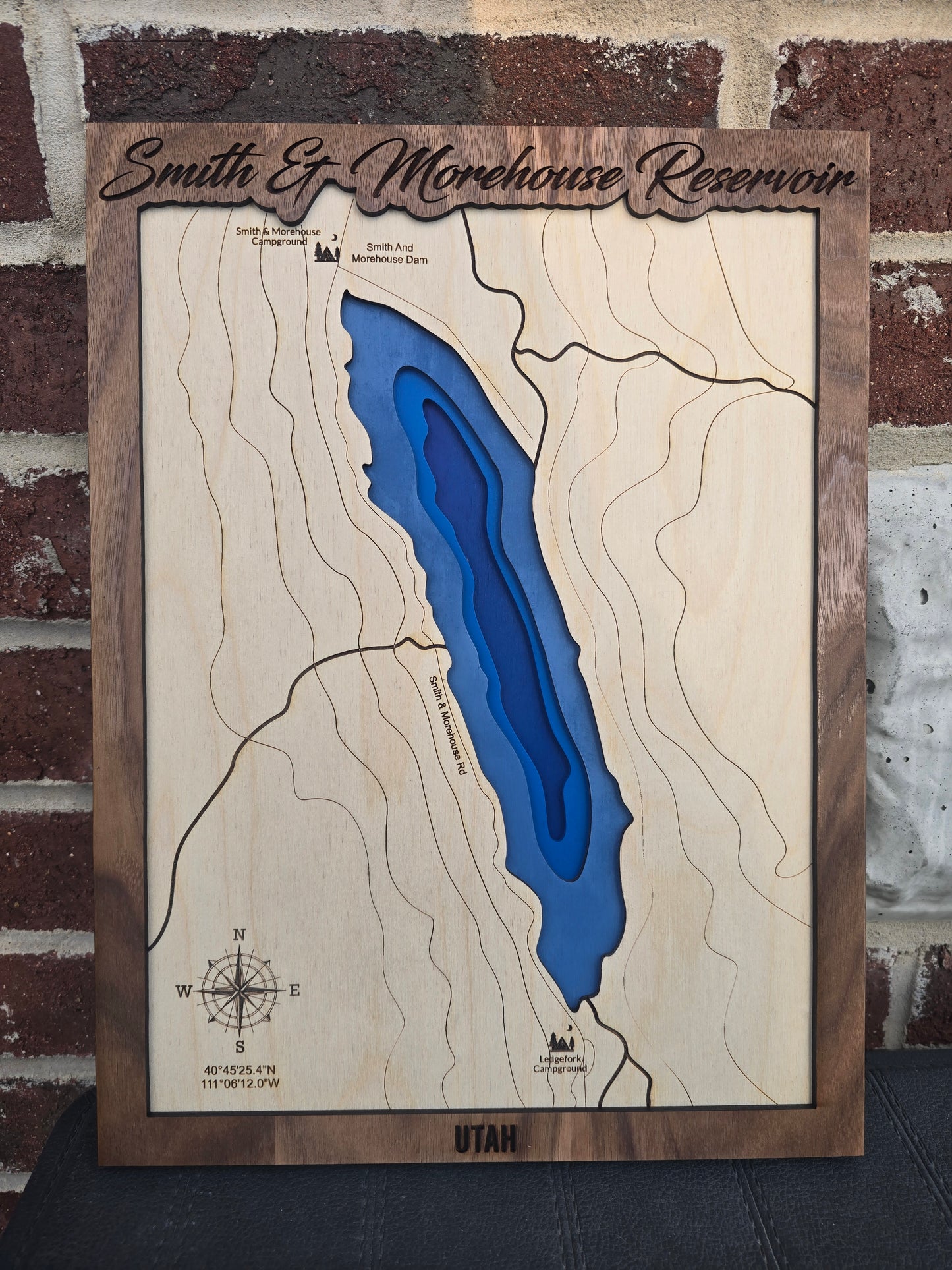 Smith & Morehouse Reservoir Layered Wood Map | Utah Gifts | Topographic Map